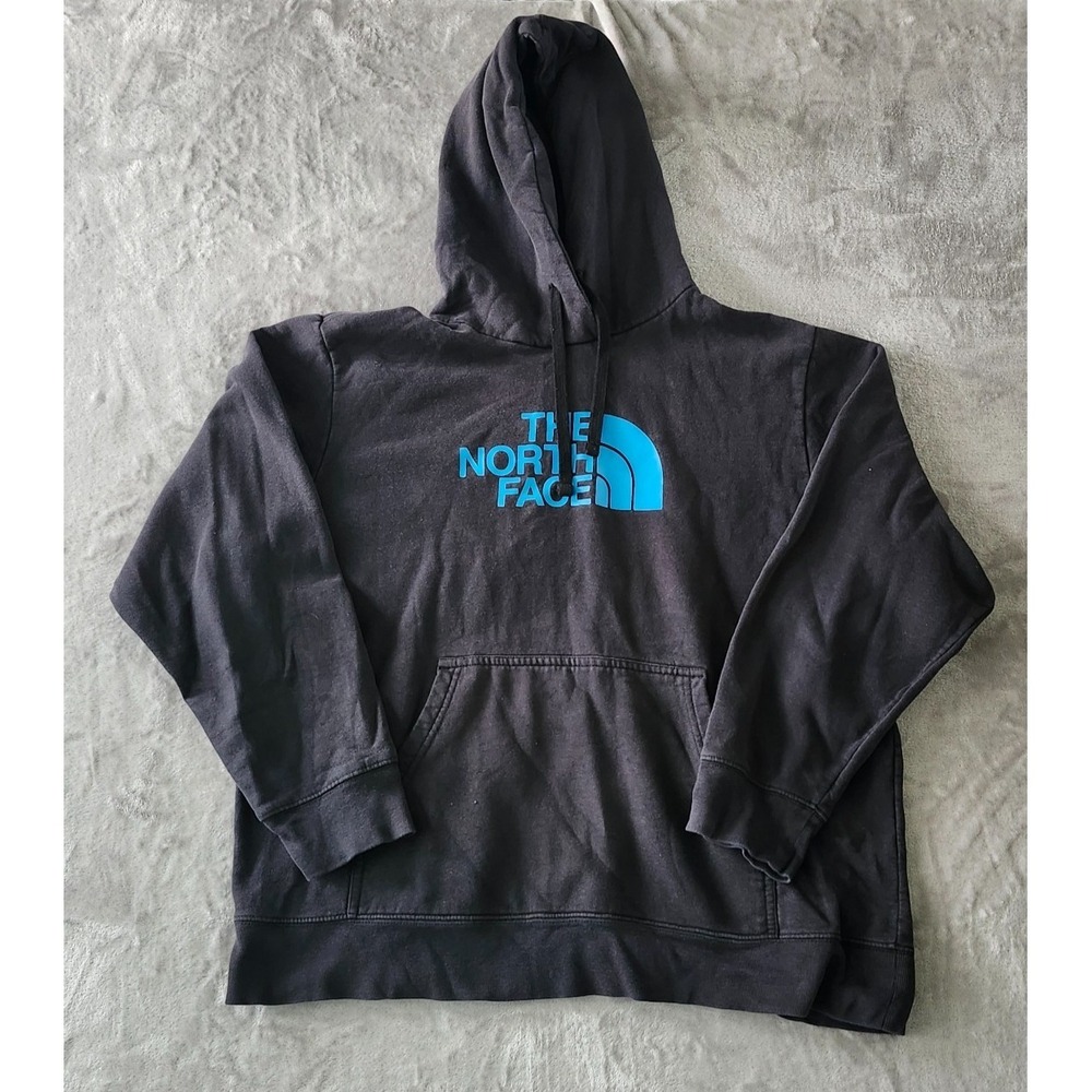 North Face Hoodie Mens XL Long Sleeve Hooded Pullover Pockets Black Blue Casual